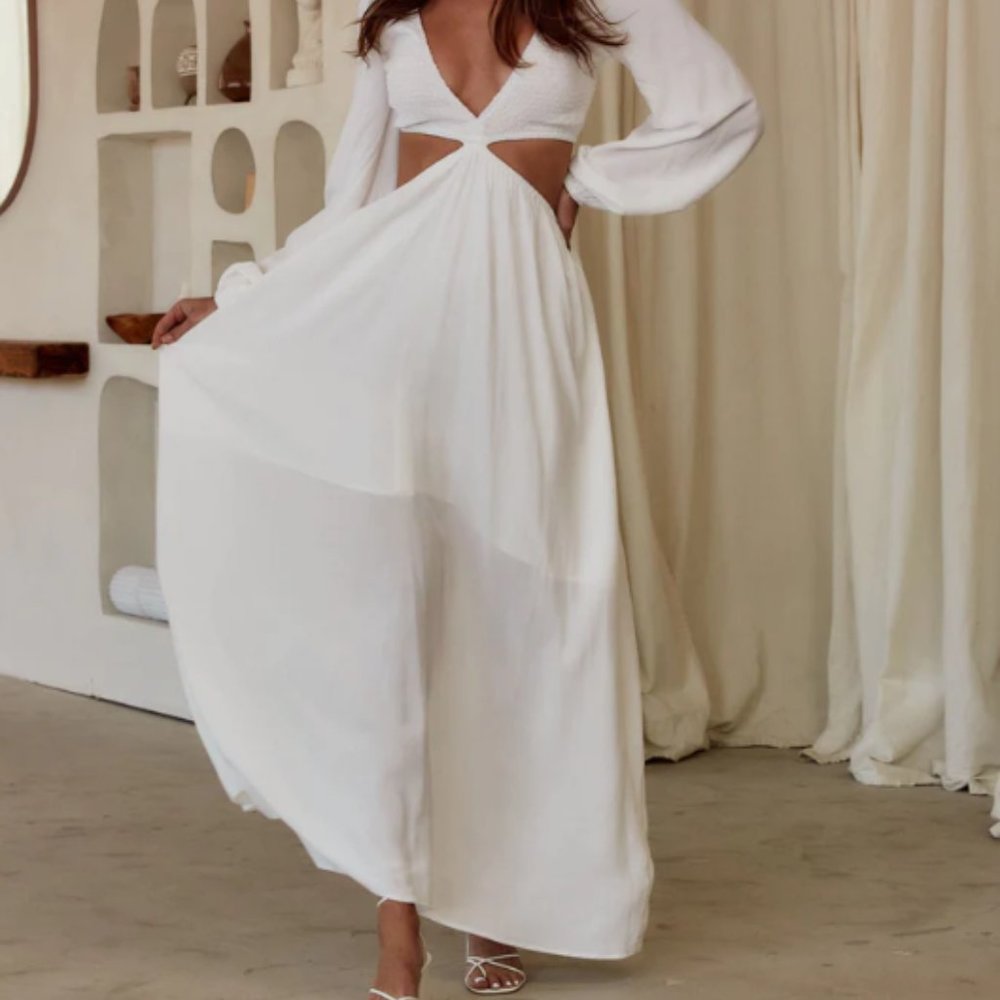 12th Tribe, REINA WHITE CUTOUT MAXI DRESS, Size M- new with tags